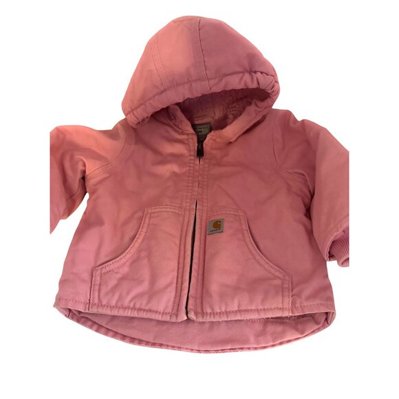 Carhartt Toddler Girls Pink Hooded Jacket 12M Sherpa-Lined Insulation Durable Wa - Picture 2 of 8